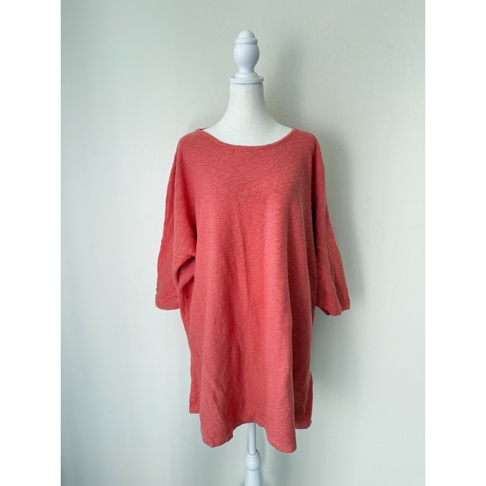 Pure Jill Coral‎ Linen Cotton Tunic Sweater XL Oversized Textured Knit Boxy Top